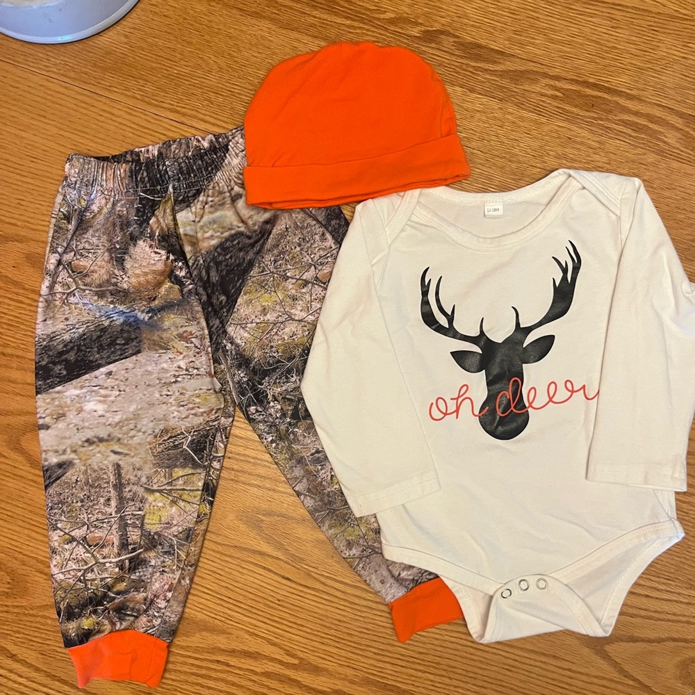 Oh Deer Baby Outfit with Camo Pants and Orange Hat